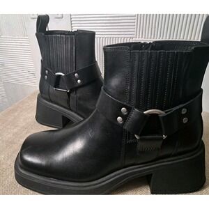 Vagabond Boots Size 9/39 Black Dorah Moto Block Heel Harness Straps Biker